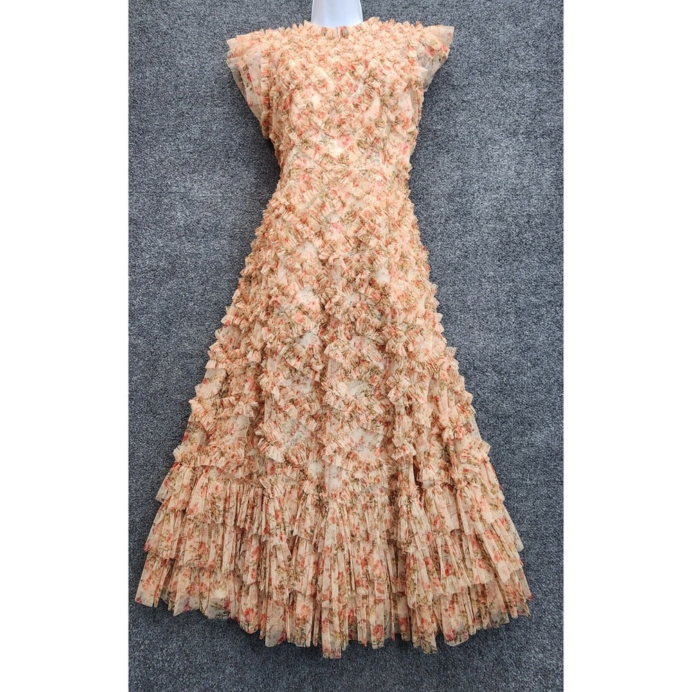 NWT Mac Duggal Floral Tiered Ruffle Mesh Evening Gown Wedding Guest Prom Dress 8